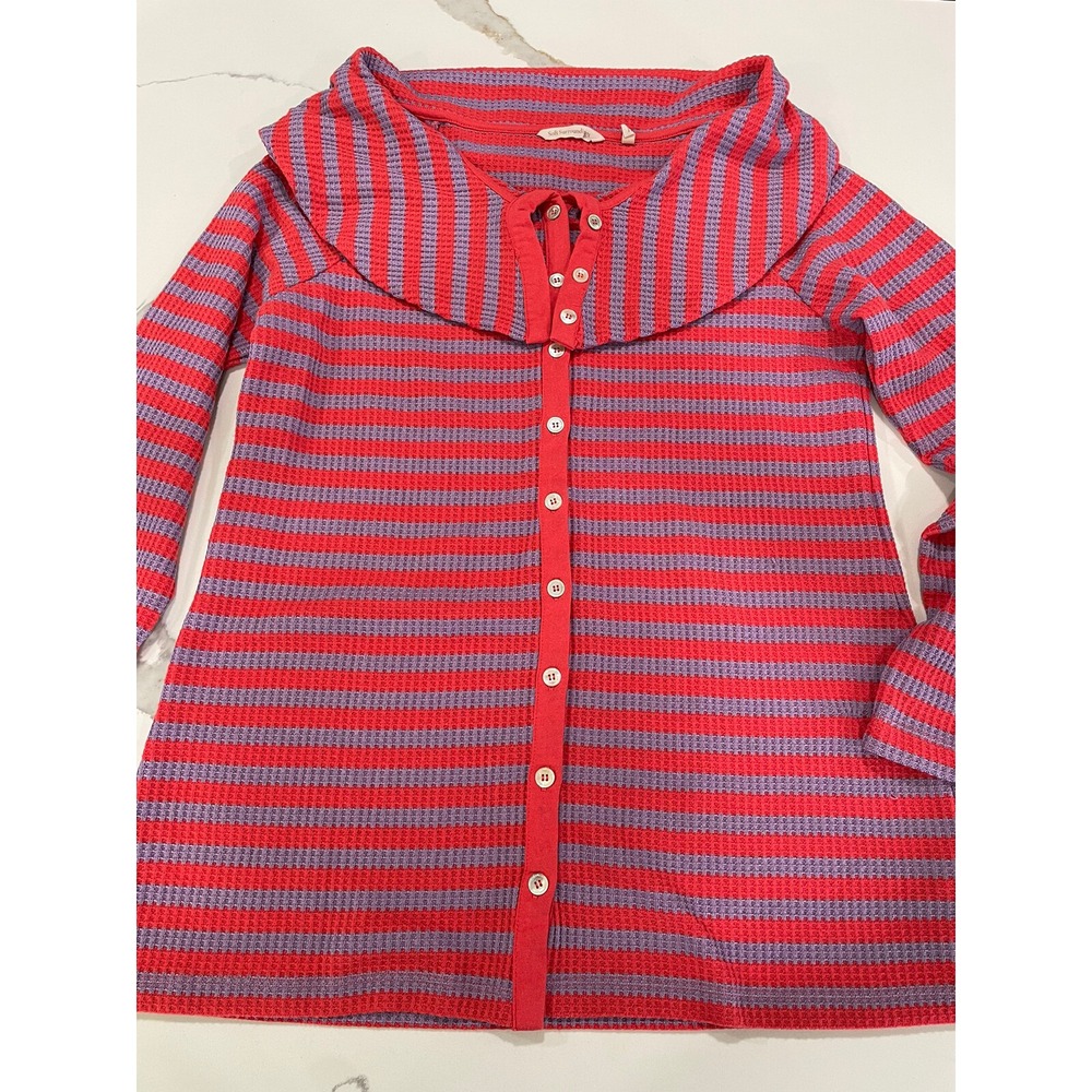SOFT SURROUNDINGS Shirt Womens Waffle Knit Wide Collar Sz L AK109